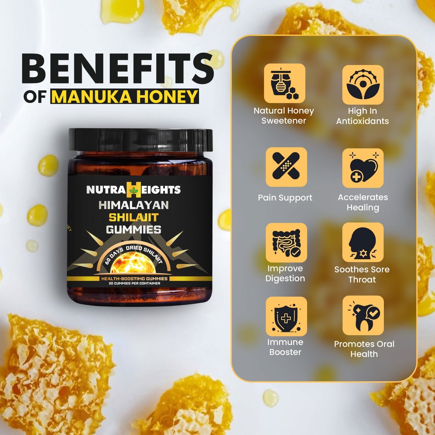 Organic Shilajit Gummies Sugar-Free Energy & Testosterone Support 30 Count
