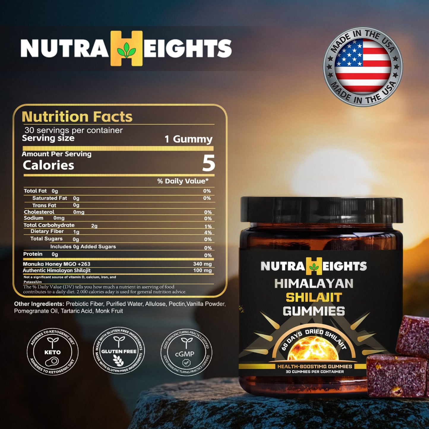 Organic Shilajit Gummies Sugar-Free Energy & Testosterone Support 30 Count